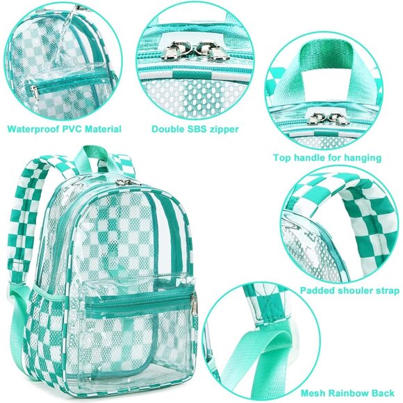 New Beautiful Green White Clear Small Backpack for Girls, Women's (12x12x6) - Picture 6 of 9